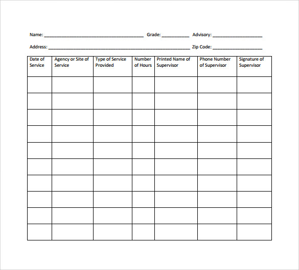 student service hours record form