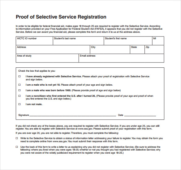 Selective service registration form