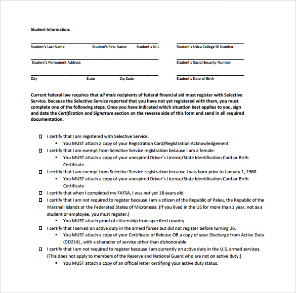 sample selective service registration form