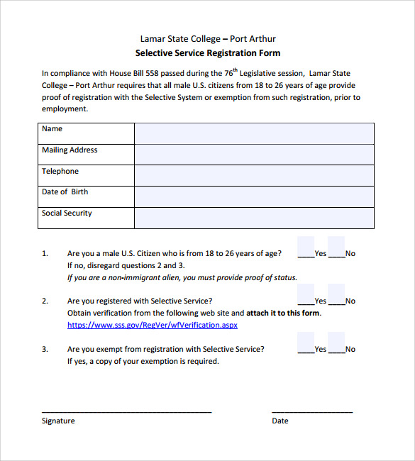college selective service registration form