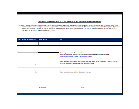 selective service registration form in word format