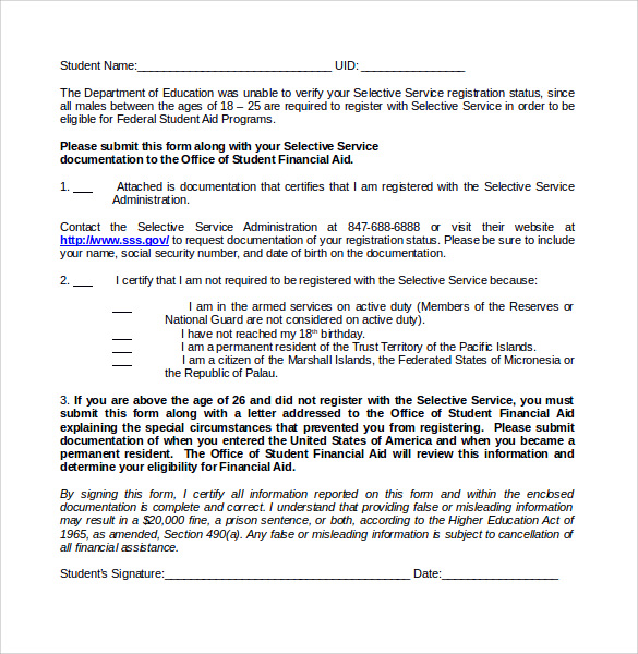 example selective service registration form