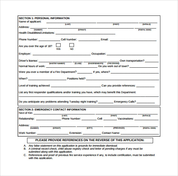 volunteer fire service application form
