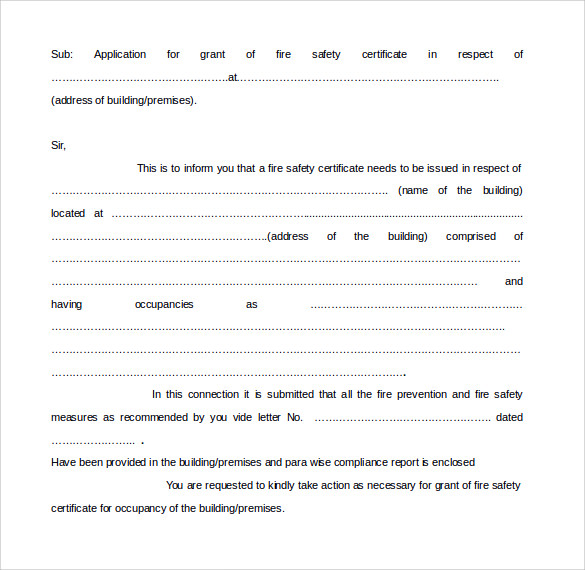 application form for grant of fire safety certificate