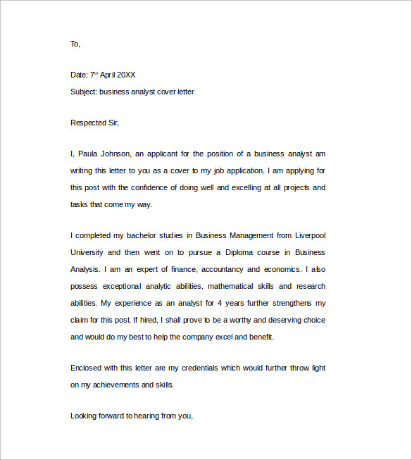 business analyst cover letter word template free download