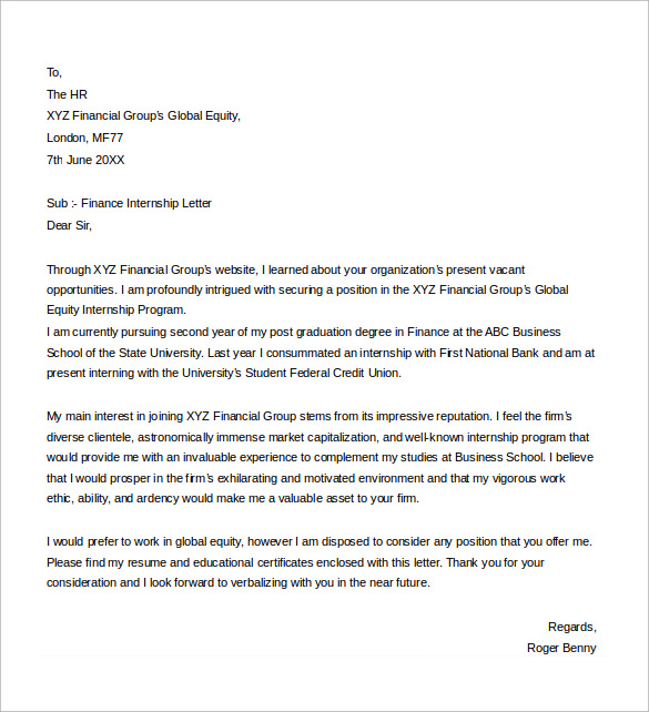 internship cover letter finance internship cover letter free download ...