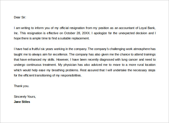 simple health resignation cover letter word template free download