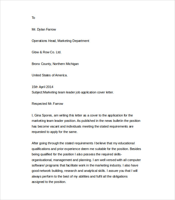 FREE 31+ Sample Cover Letter Examples in Word, PDF