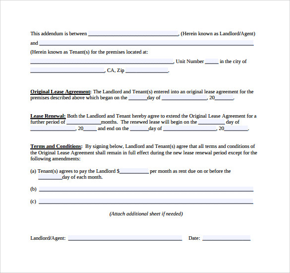lease extension form printable
