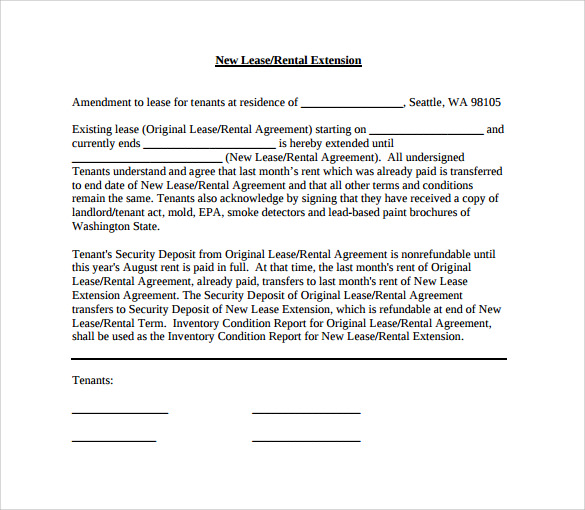 free 8 sample lease extension forms in pdf
