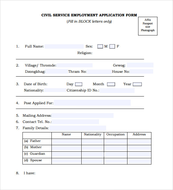 for application service sample form civil Sample  Download  Form Civil Application Service  Exam 8