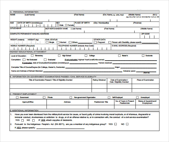 application for sample service form civil Sample Service 8 Civil Exam Form  Application Download