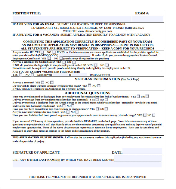 9 Civil Service Exam Application Form Templates To Download Sample Templates 6724