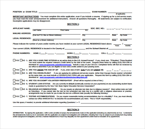 Civil Service Application Form For Civil Service