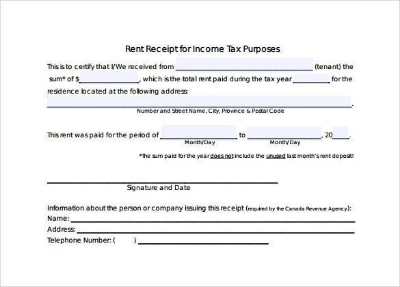 income tax rent receipt form