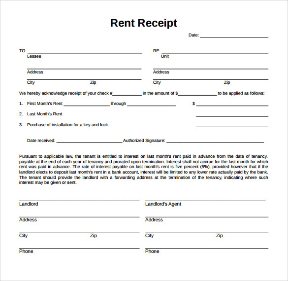 free 7 sample rent receipt form templates in pdf