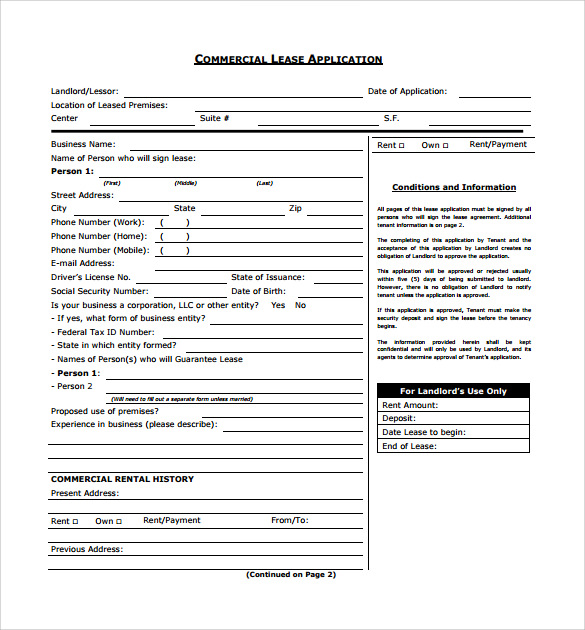 free download commerical lease form