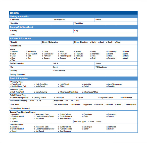 commercial matrix listing input form
