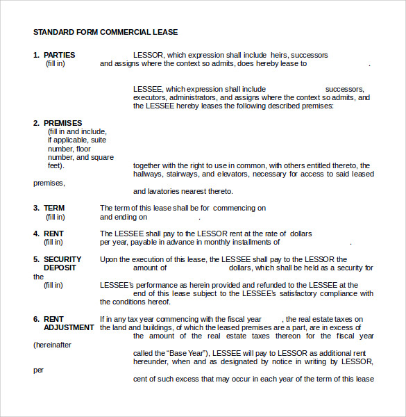 standard commercial lease form