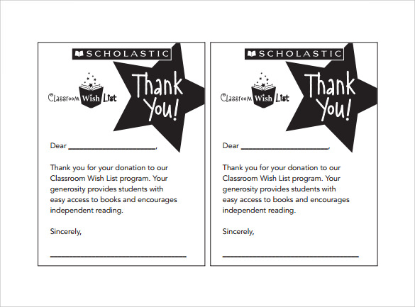 thank you notes for donations to school free download in pdf