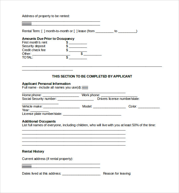 rental reference application form