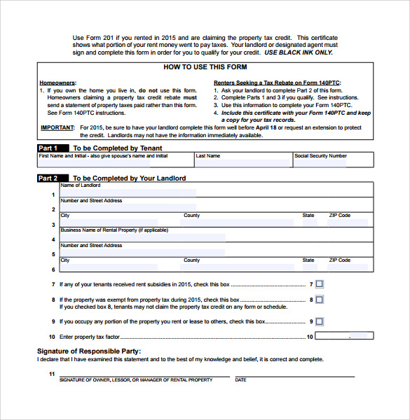 Printable Rent Certificate