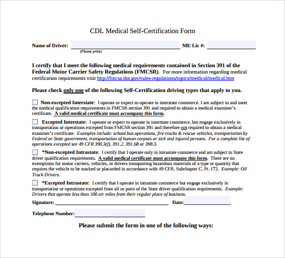 cdl medical self certification form