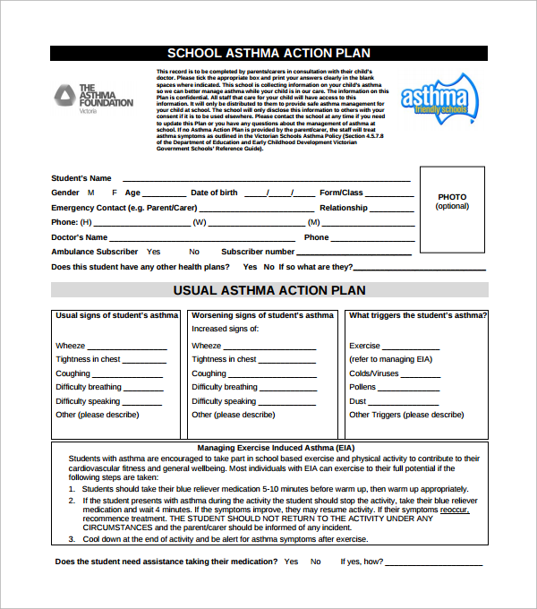 school asthma action plan