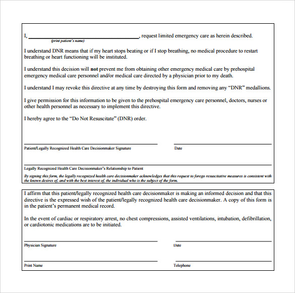 emergency dnr medical form