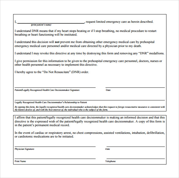 FREE 12 Sample DNR Medical Forms In PDF MS Word