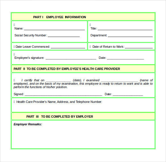 Free 16 Return To Work Medical Form Templates In Pdf Ms Word