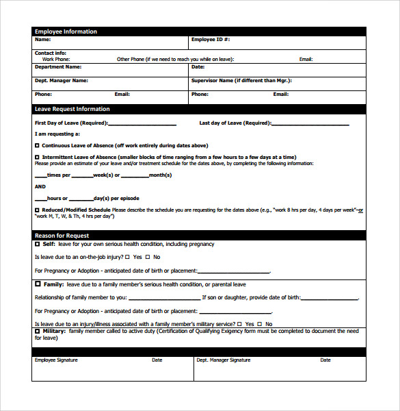 Printable Medical Leave Form 0511