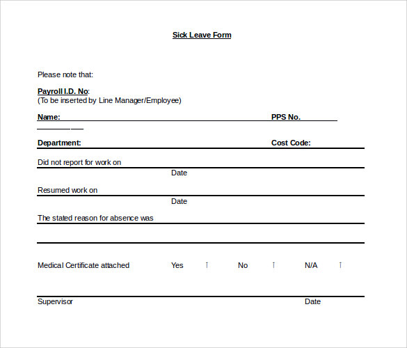 Sick leave application form template