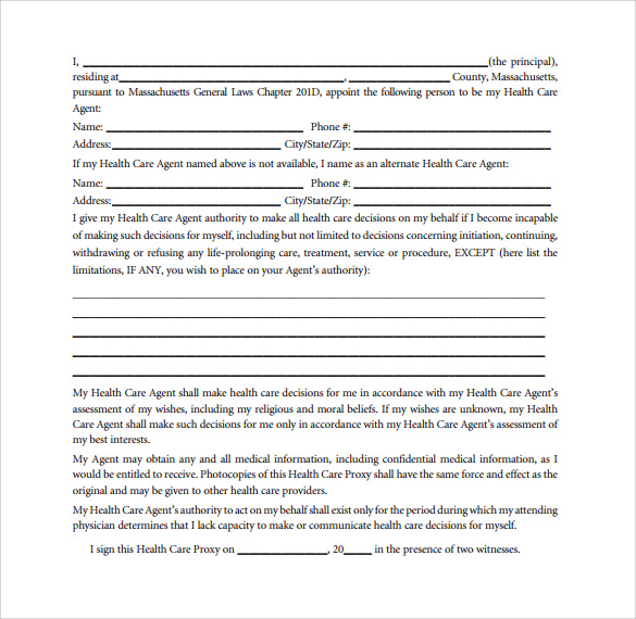 health care medical proxy form