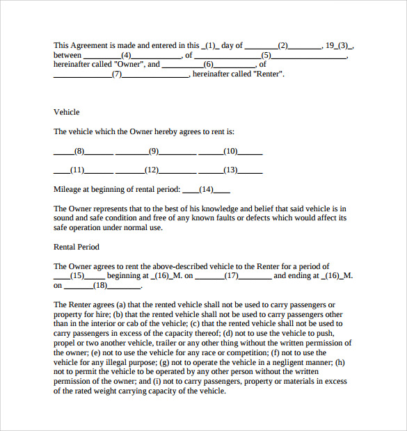 sample auto rental and lease form