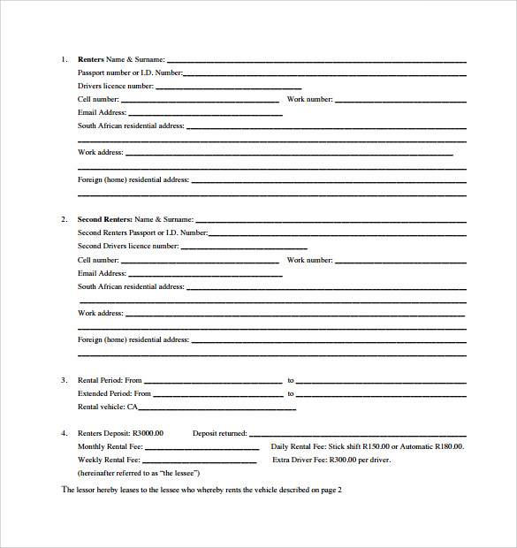 auto rental and lease form pdf