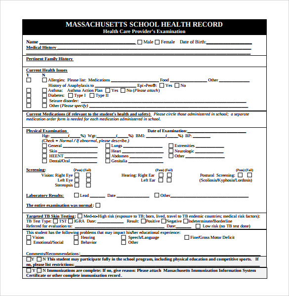 Health form for school