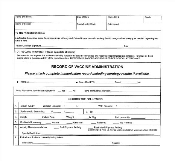 15 School Medical Form Templates to Download for Free | Sample Templates