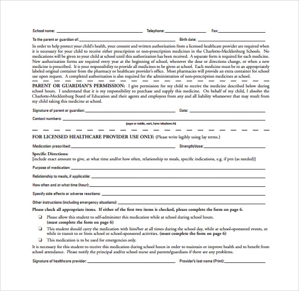 school medical authorization form to download