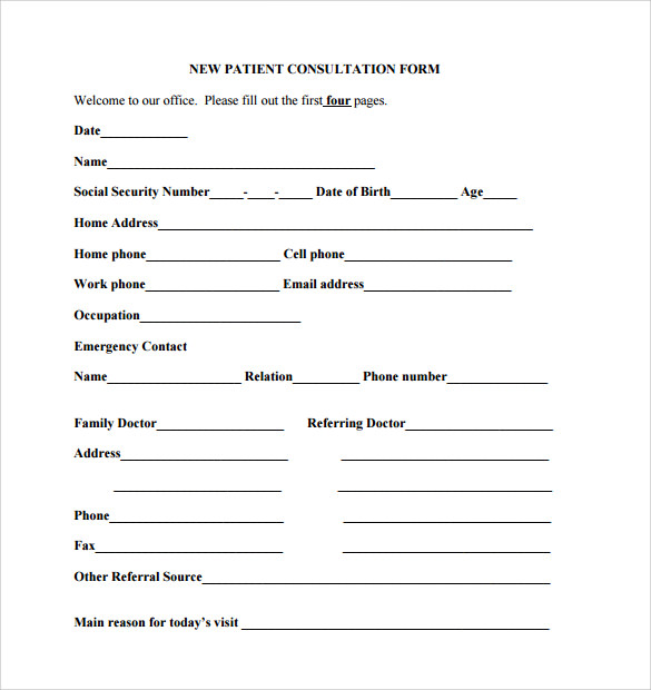 medical new patient consultation form