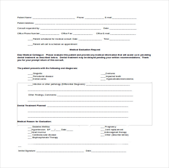 dental patient medical consultation form