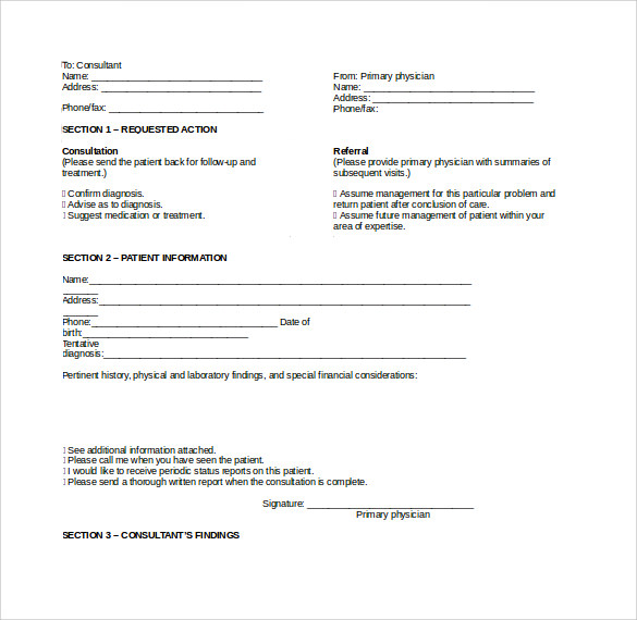 sample medical consultation request form