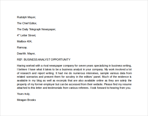 cover letter business analyst cover letter business