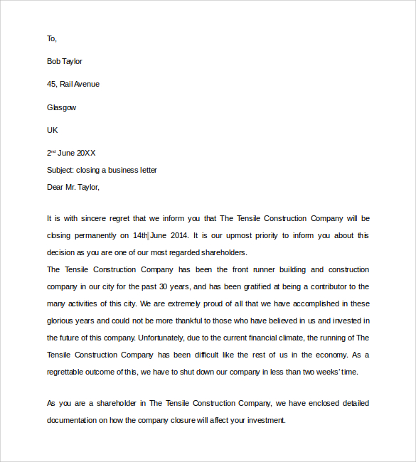 Business Letter Closing Paragraph Examples