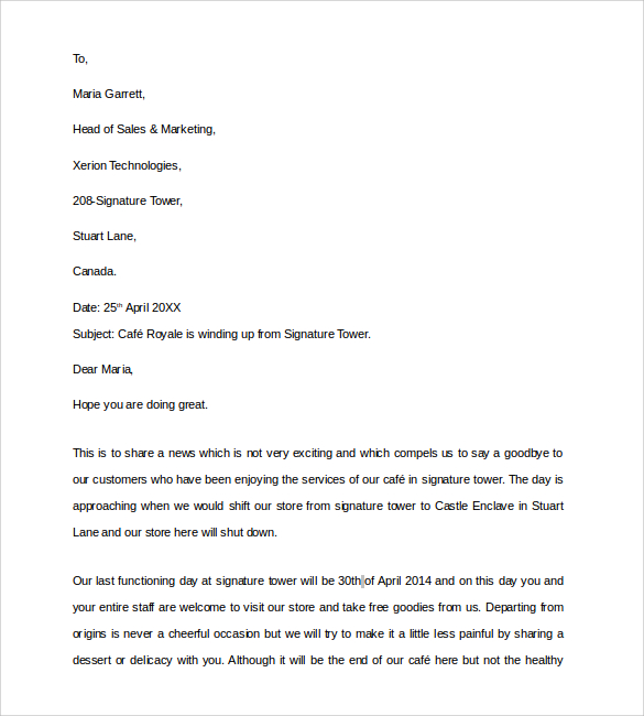 business closing letter format