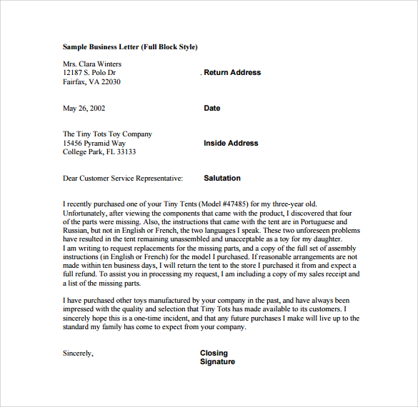 example business closing letter