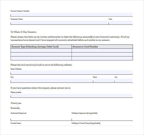 Bank Account Closing Letter Pdf Download / Fillable Automatic Payment