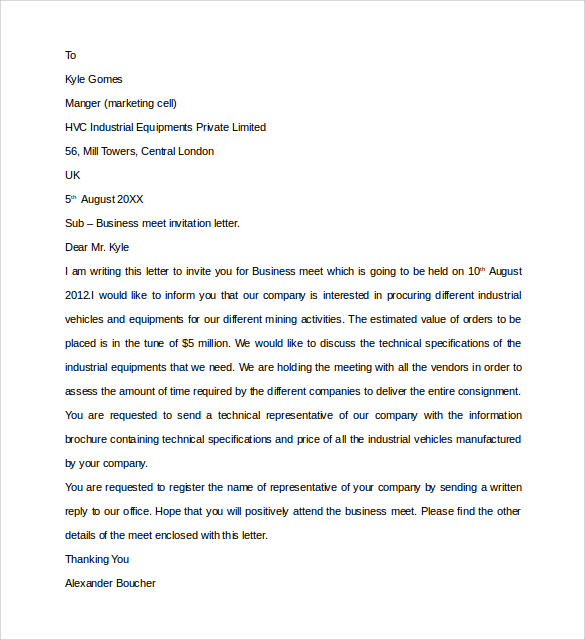 business meet invitation letter