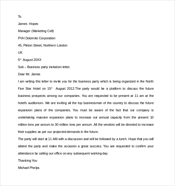 business party invitation letter