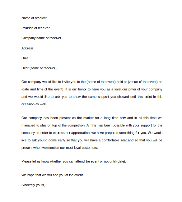 the letter of invitation for company